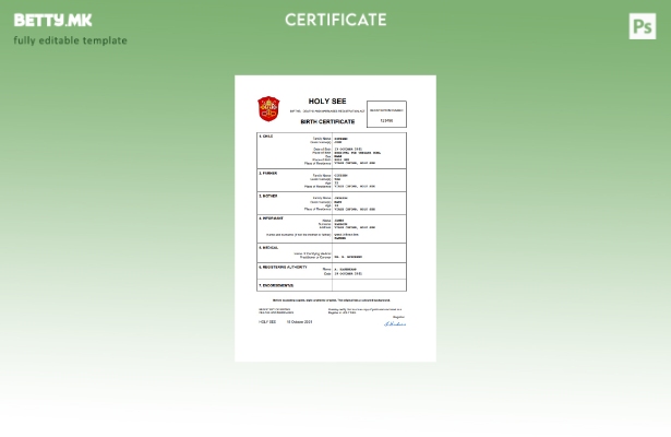 модерен стил на Светата витална евиденција за извод од матична книга на родени Ш